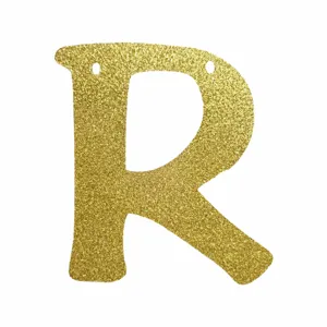 Découpe de bannière lettre R en paillettes dorées pour décorations de fête d'anniversaire.