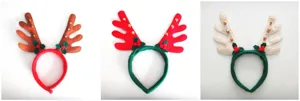 Details of the Christmas reindeer antler headband with cute bells and festive felt leaves.