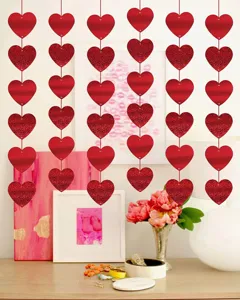 Valentine red heart hanging garland wedding party decoration romantic backdrop banner