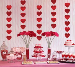 Valentine's day red heart hanging garland wedding party room decoration prop detail view