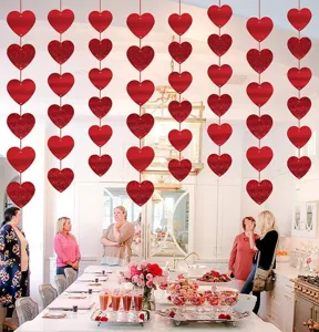 Valentine day red heart hanging garland for romantic party decor indoor wedding scene setup