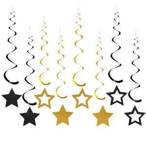 Gold and black star hanging swirls party decorations set for birthday celebration events
