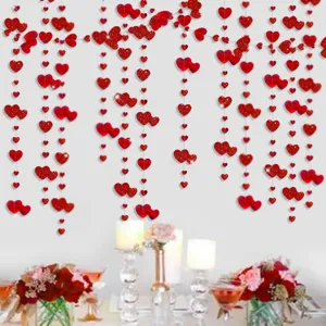 4M Mirror Glitter Double Heart Paper Garland Hanging Streamer For Valentine Day Wedding Bridal Room Party Decor