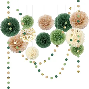 15 pcs paper pom poms and circle dots garland set for birthday wedding party hanging decor