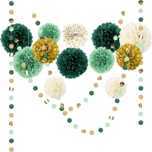 Paper pom poms and circle garland set for party wedding birthday decoration supplies.