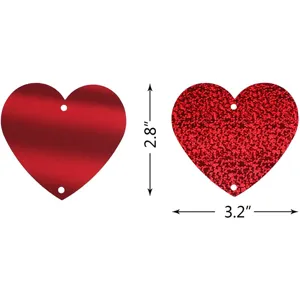 Valentine's Day red heart hanging decorations set with glitter and metallic finishes for party.