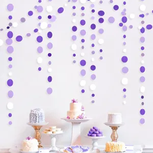 Purple and white paper dot garland hanging decorations for birthday party background decor