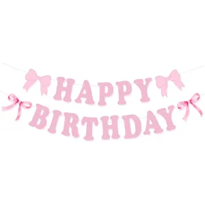 Rosa Schleife Geburtstag Banner Glitzer Happy Birthday Party Hängende Dekoration Deko