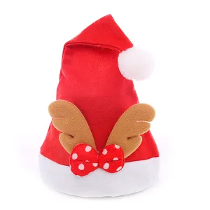 Christmas hat non-woven fabric Santa hat with reindeer antlers and bow for holiday party