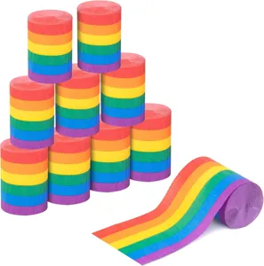Colores rouleaux de papier crepe arc-en-ciel pour decorations de fete et serpentins.