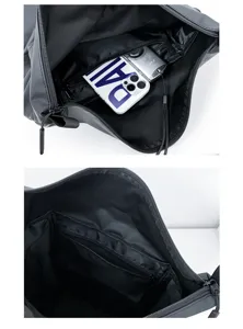 Black fashion casual backpack large capacity travel commuter school bag interior detail.