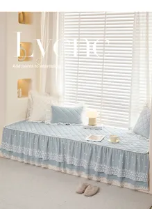 Light luxury quilted bay window cushion with elegant lace edge for four seasons home decor.