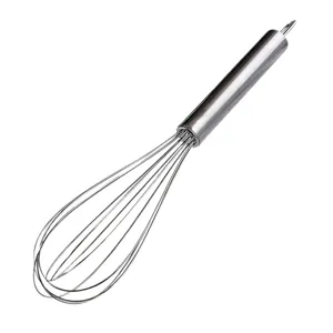 Stainless steel manual wire whisk for eggs and cream, kitchen baking mixing tool.