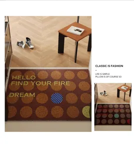 Mid-century modern entrance doormat with stylish circles pattern, anti-slip silk loop.