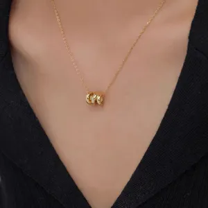 Gold plated interlocking rings pendant necklace for women elegant fine chain jewelry piece