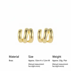 Gold plated brass wave hoop earrings, minimalist geometric design, compact and elegant.