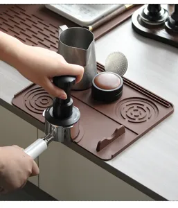 Σιλικόνη πατάκι πίεσης καφέ για μηχανή espresso, αντιολισθητικό παχύ μπαρ με θήκη.