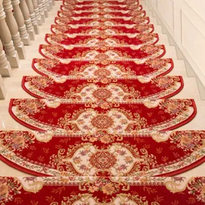 European style red stair carpet mats non-slip step rugs for home wooden stairs set of tread covers