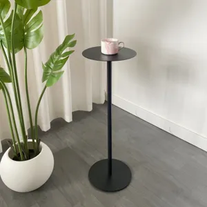 Minimalist black metal plant stand, round side table with sleek modern design for indoor decor.