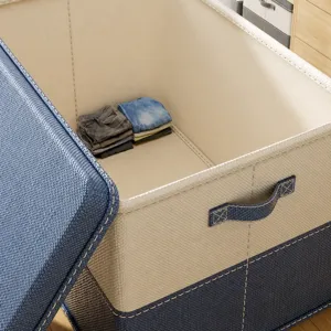 Grote Capaciteit Opvouwbare Stoffen Opbergdoos Met Deksel En Handvatten Katoen Linnen Kleding Dekbed Organizer Voor Garderobe Huis Slaapkamer