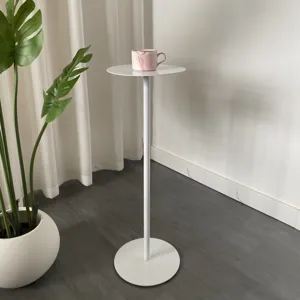 Minimalist white metal plant stand detail, Nordic style tall pedestal for indoor decor.
