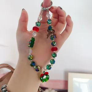 Christmas beaded phone charm cute bow crystal glass wreath lanyard bag key pendant accessory