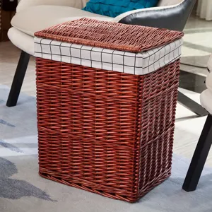 Geweven Wasmand Met Deksel Rattan Opbergmand Met Stoffen Voering Voor Slaapkamer Badkamer
