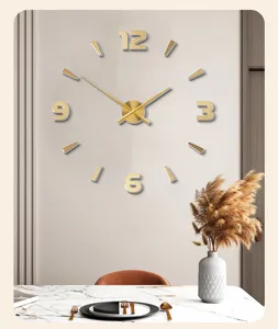 Modern gold DIY wall clock detail scene showcasing minimalist numbers and sleek clock hands.