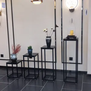 Modern iron plant stand set, 4-tier black metal flower pot holder for indoor balcony home decor
