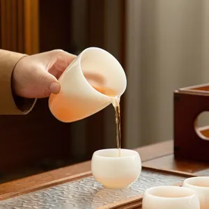 White ceramic tea set kung fu gaiwan teapot teacup home tea ceremony set elegant gift