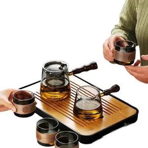 Hitzebeständiges Kung Fu Teeset aus Borosilikatglas mit Holzgriff Büro Wohnzimmer Teebereiter Teekanne und Tassen