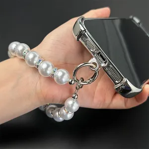 DIY Pearl Phone Chain Wrist Strap Beaded Mobile Phone Charm Case Accessories for Women
