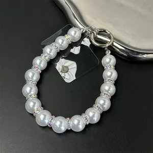 Handmade Artificial Pearl Rhinestone Phone Charm Strap Luxury Beaded Phone Lanyard Wrist Strap Women Mobile Phone Accessories