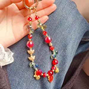 New Year crystal beaded phone charm cute alloy lucky pendant bag key chain jewelry accessory
