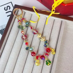 Crystal beaded phone charm alloy lucky pendant New Year bag key decorative accessory detail