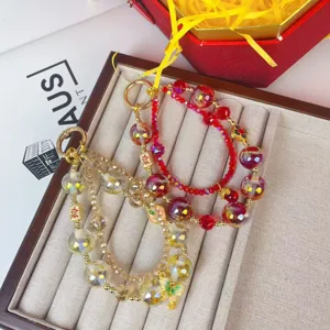 New Year Fashion Crystal Beaded Mobile Phone Chain Alloy Wealth Fortune Bag Key Pendant Charm Jewelry Accessories