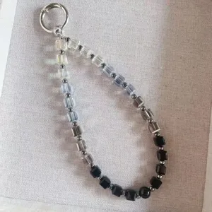 Luxury crystal beaded phone wrist strap, handmade gradient diamond charm chain for keys.