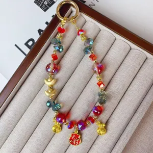 New Year crystal beaded phone chain alloy lucky charm bag key pendant decoration.