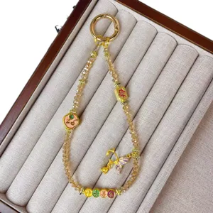 Chinese style beaded phone charm crystal bag pendant lucky mahjong strap accessory gift