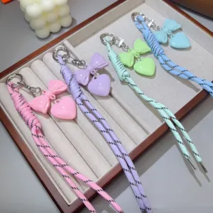 Sweet Bow Heart Keychain Resin Bag Pendant Braided Rope Bag Hanging Ornament Fashion Purse Charm Car Key Ring Gift