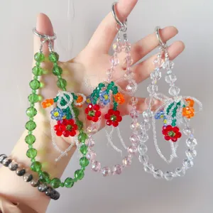 Handmade colorful crystal beaded phone charm and cute floral bag pendant for women chic.