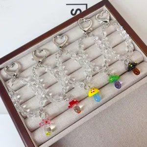 Handmade Crystal Glass Mushroom Phone Charm Transparent Beaded Lanyard Cute Aesthetic Phone Strap For Women Bag Hanging Jewelry