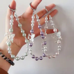 Ins Style Artificial Pearl Bowknot Keychain Phone Charm Cute Bag Pendant Hand Strap Decorative Accessory