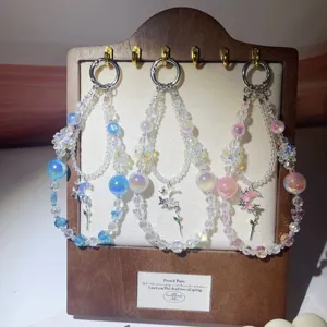 Crystal Butterfly Phone Chain Cute Moon Pendant Beaded Phone Lanyard Ins Style Mobile Phone Charm Strap Accessories