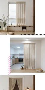 Handmade woven string curtain with wooden beads and tassels for home decor, bedroom and porch.