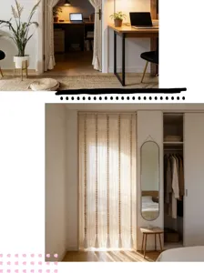Nordic handmade woven wooden beaded tassel curtain for bedroom hallway door and window decor.
