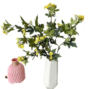 Nordic artificial yellow flower bouquet with ceramic vase for home decor and party props.