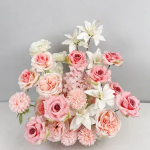 Pink artificial rose flower arrangement for wedding party venue decoration and floral road guide.