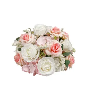 Artificial pink white rose flower arrangement bouquet for wedding party decoration main view