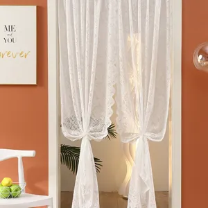 French Romantic Lace Door Curtain Sheer Bedroom Partition Jacquard Tulle Curtain With Rod Pocket Home Decor